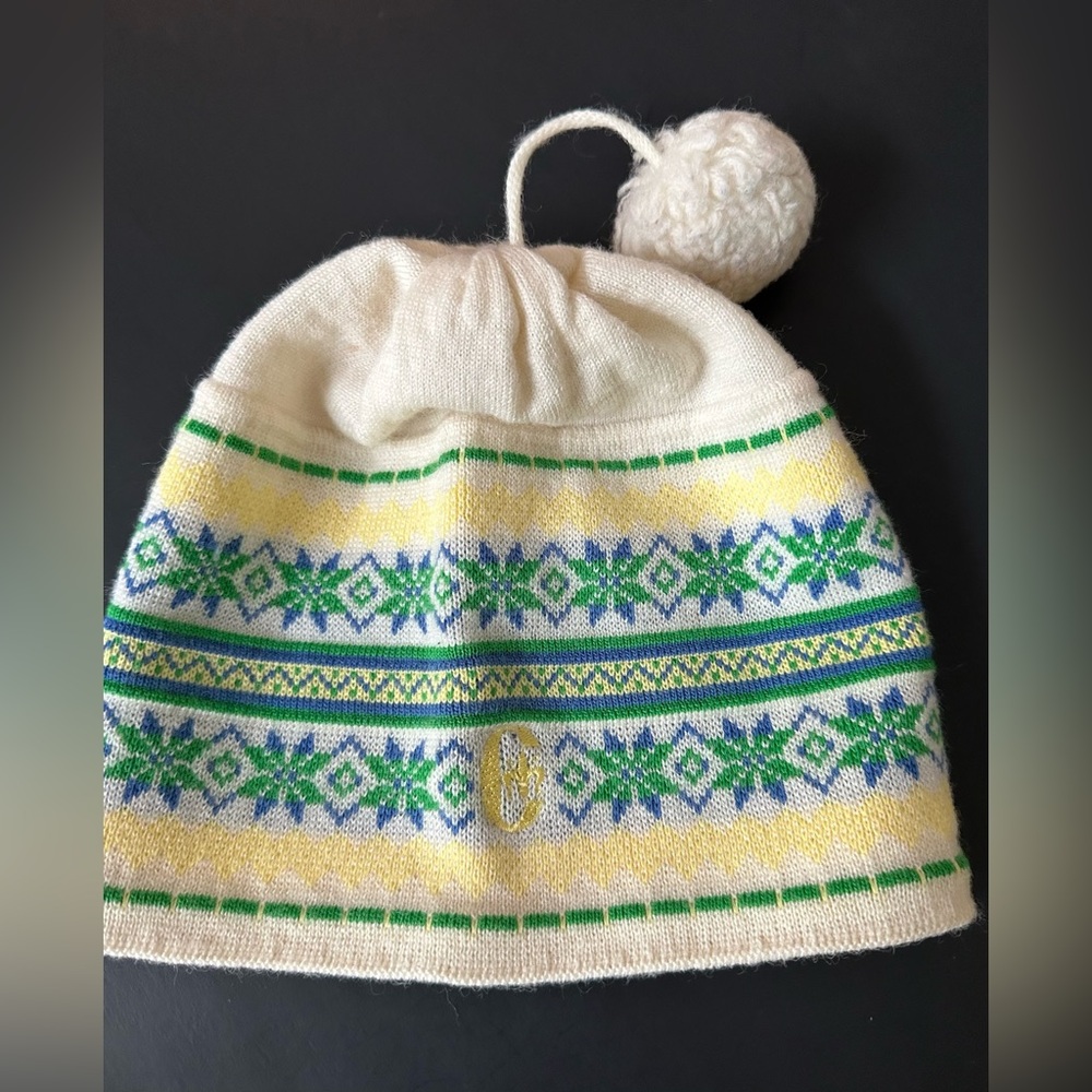 CONTE OF FLORENCE womens Alpine Fair Isle WOOL HAT BEANIE Ski Winter ITALY Pom